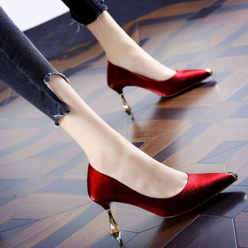 Pointed Satin High Heels