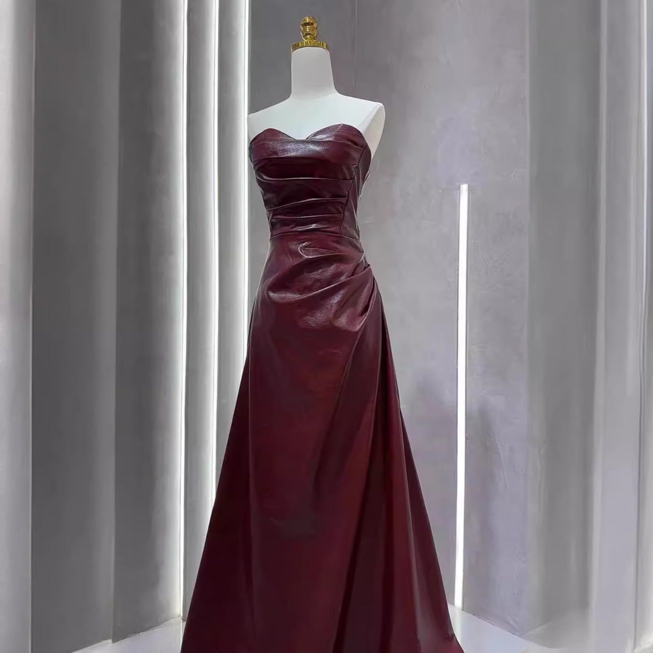 Off-the-shoulder Leather Gown