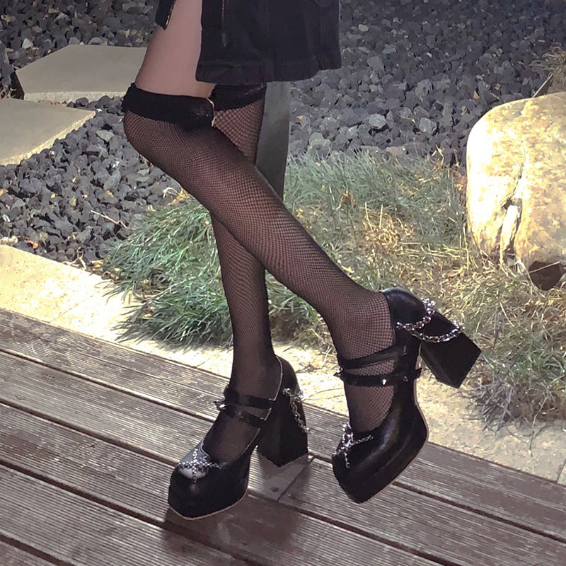 Chunky Heel Low-cut Cross High Heels