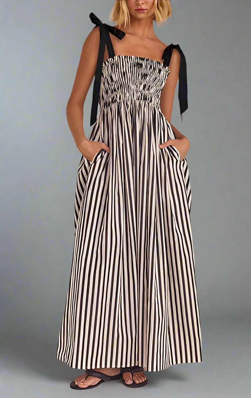 Black And White Striped Dress With Pockets