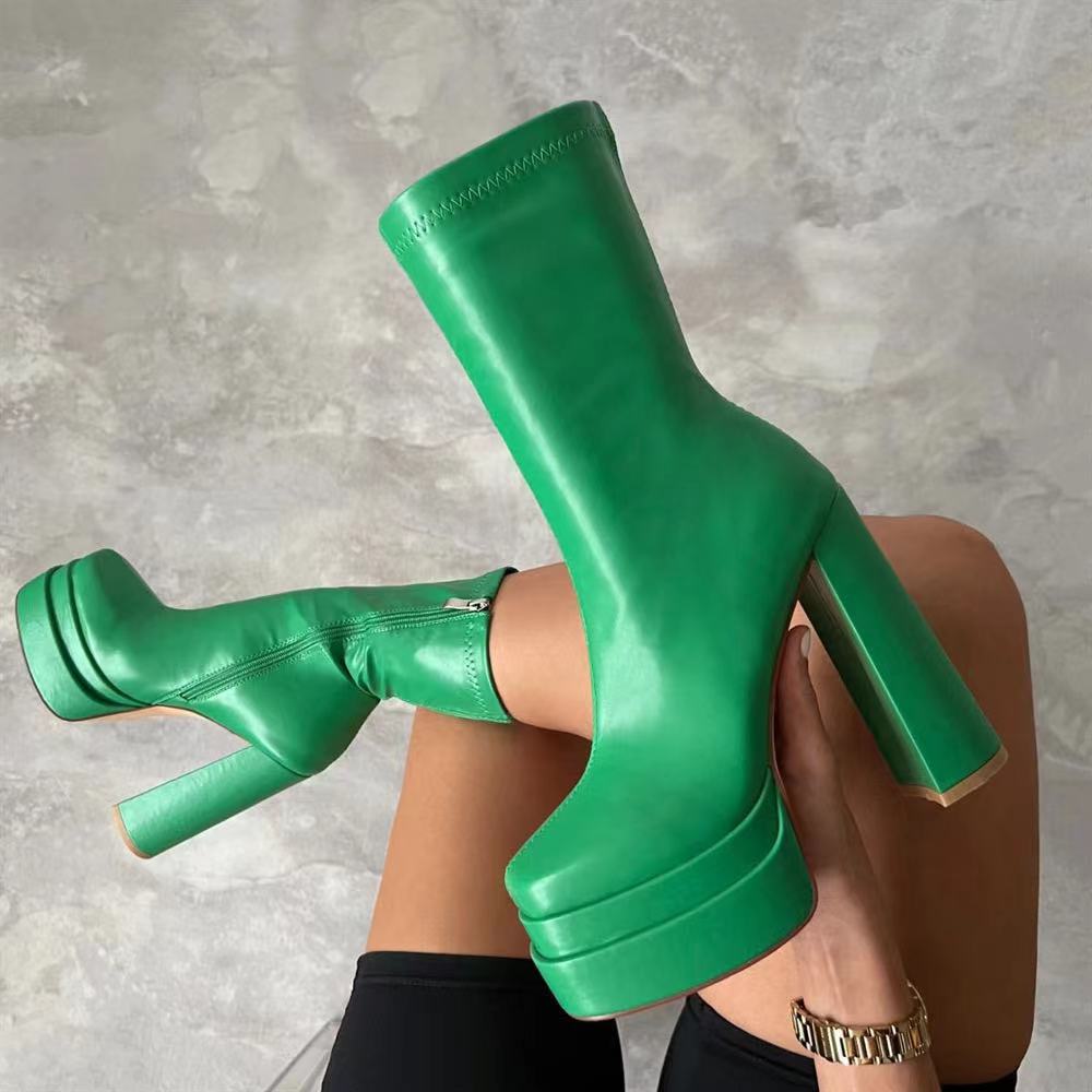 Waterproof Super High Chunky Heel Boots