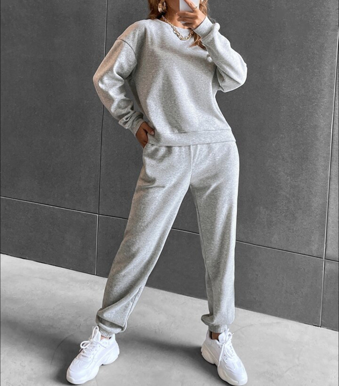 Long Sleeve Crew Neck Sports Sweater Suit