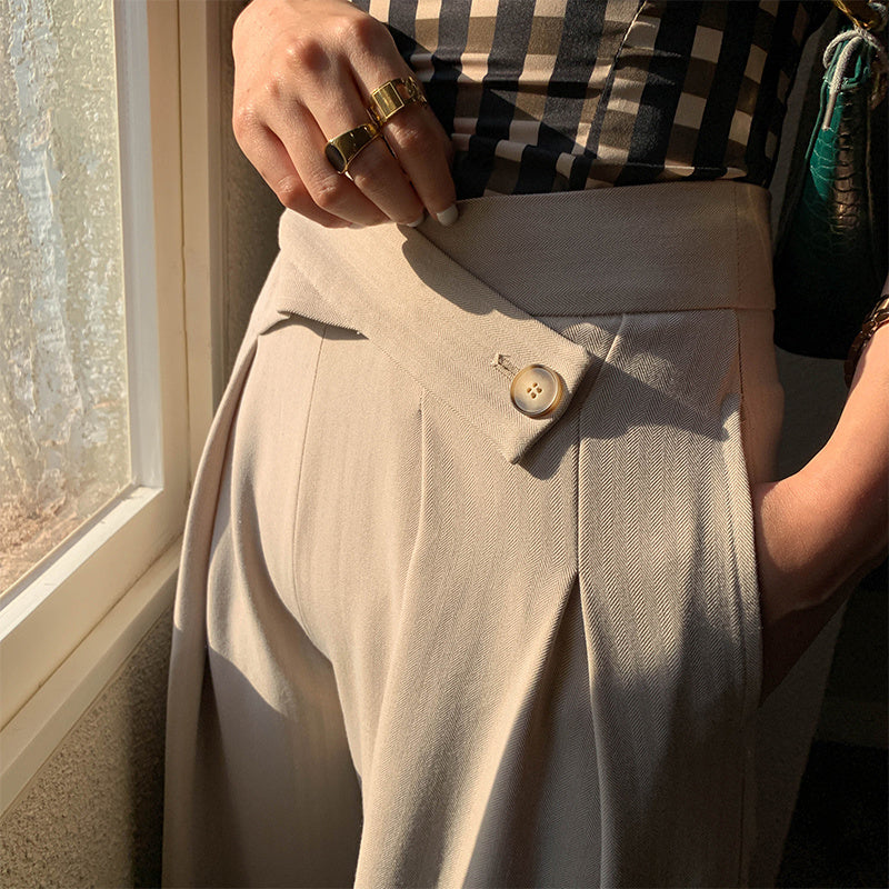 Beige Wide Leg Pants