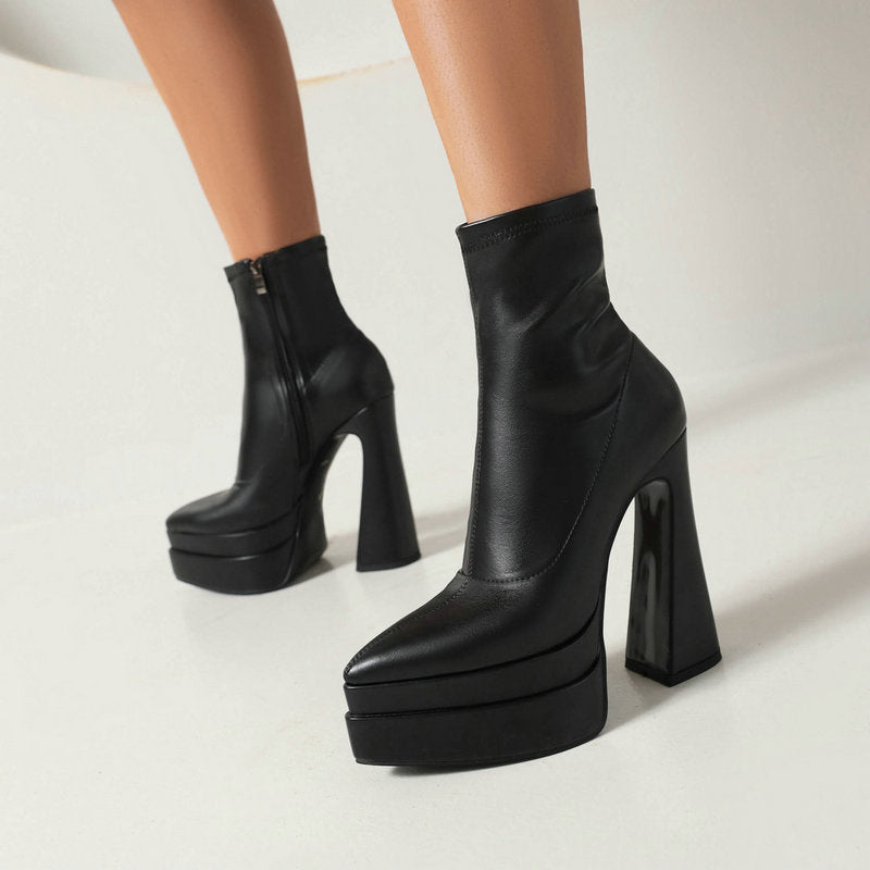 Pointed Toe And Thick Heel Boots