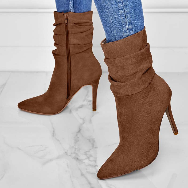 Pointed Toe Stiletto Heel Ankle Boots With Side Zipper