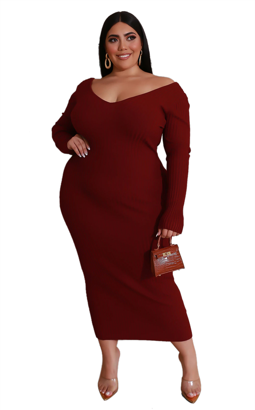 Plus Size V-neck Knit Dress