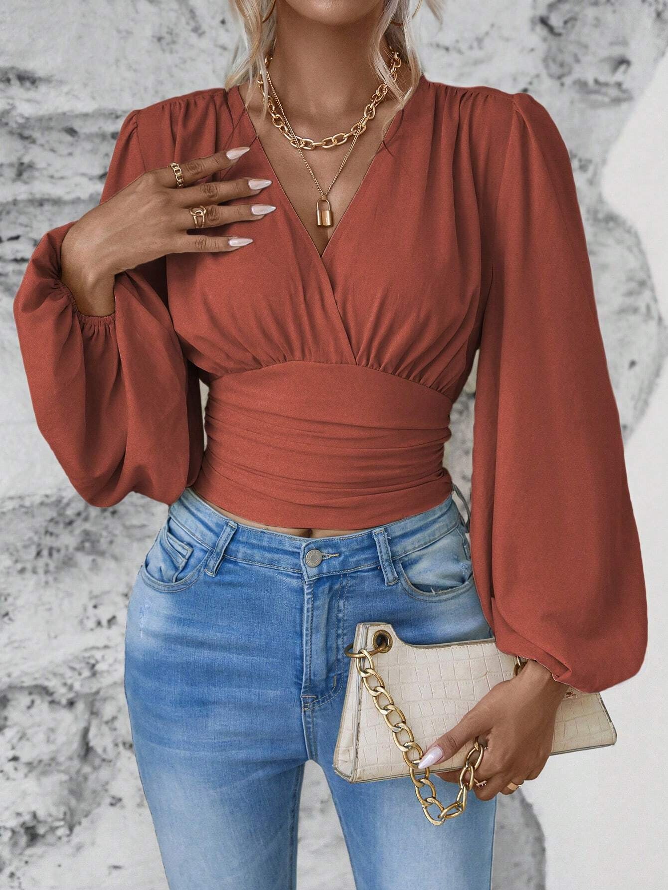 V-neck Pleated Top