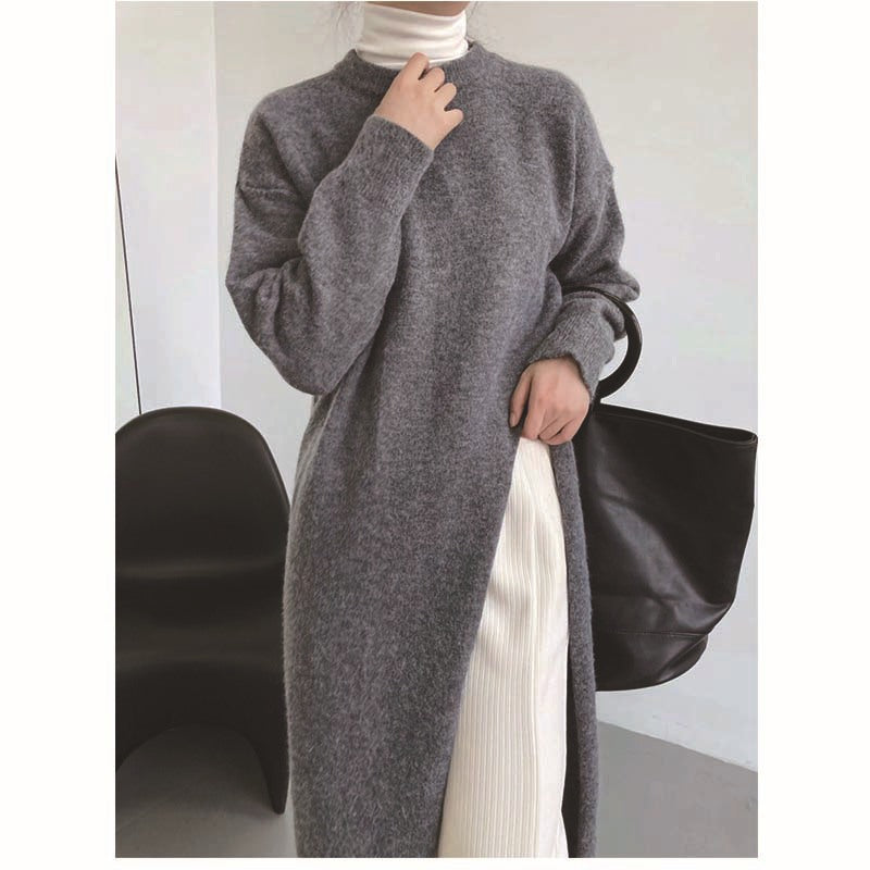 Loose Side Slit Long Knitted Sweater