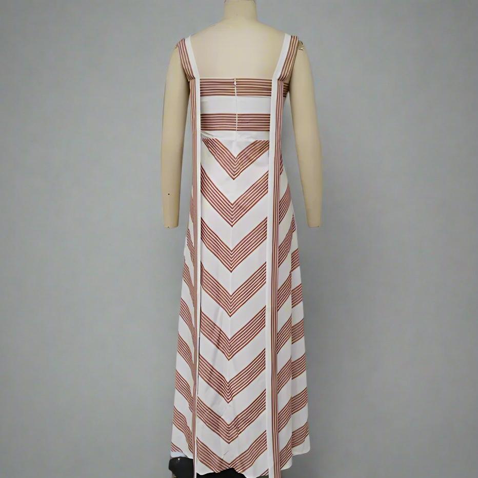 Light Brown Striped Long Dress