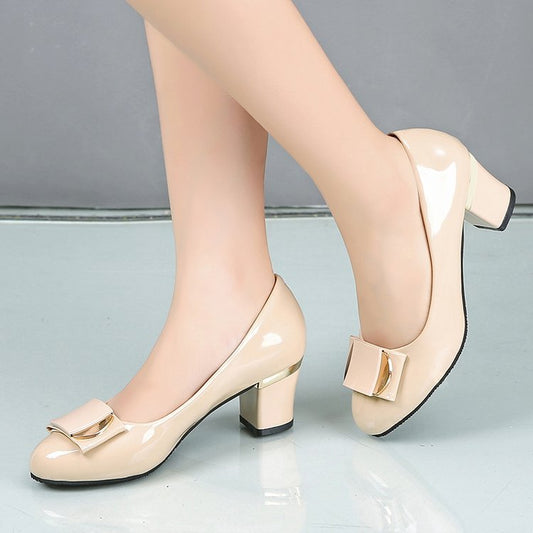 Leather Round Toe Heels