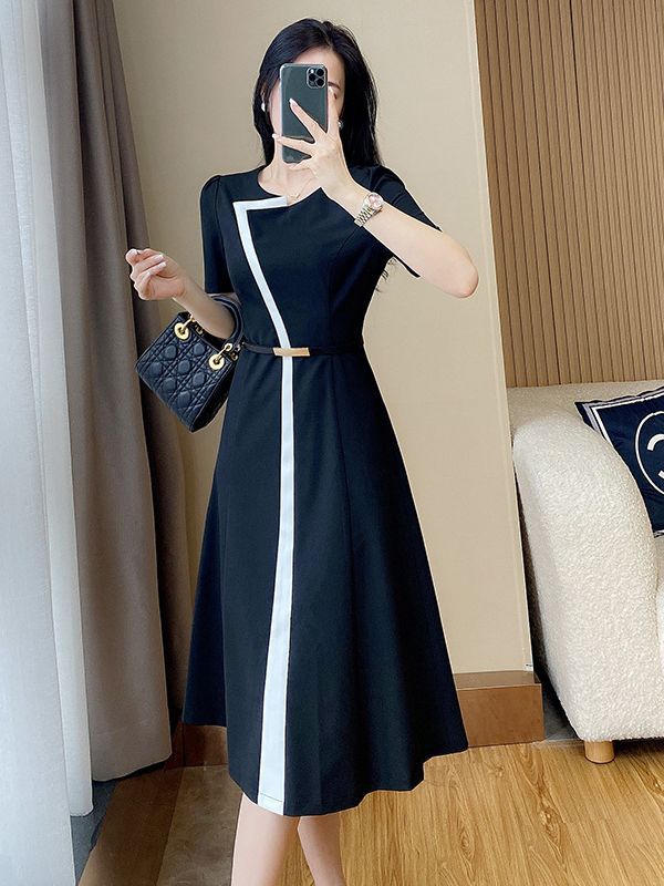 Black and White Mid-length Dress