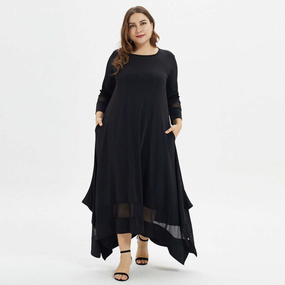 Plus Size Black Cotton Dress With Lace