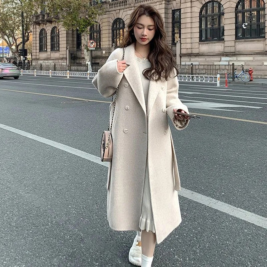 Mid-length Lace-up Woolen Coat