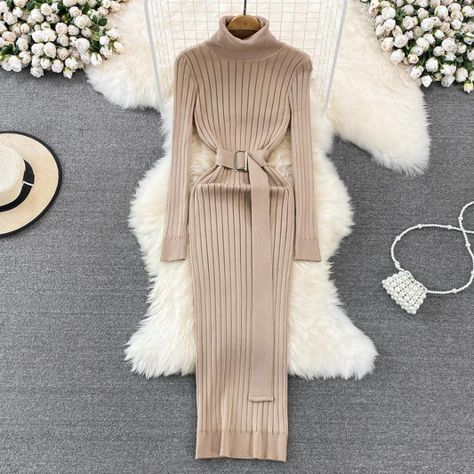 High Collar Knitted Dress