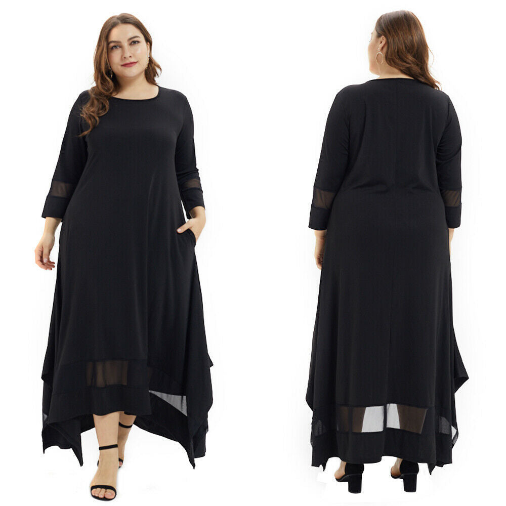 Plus Size Black Cotton Dress With Lace