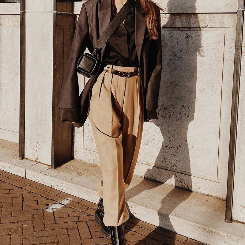 Khaki Wide Leg Trousers