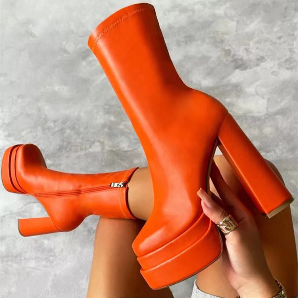 Waterproof Super High Chunky Heel Boots