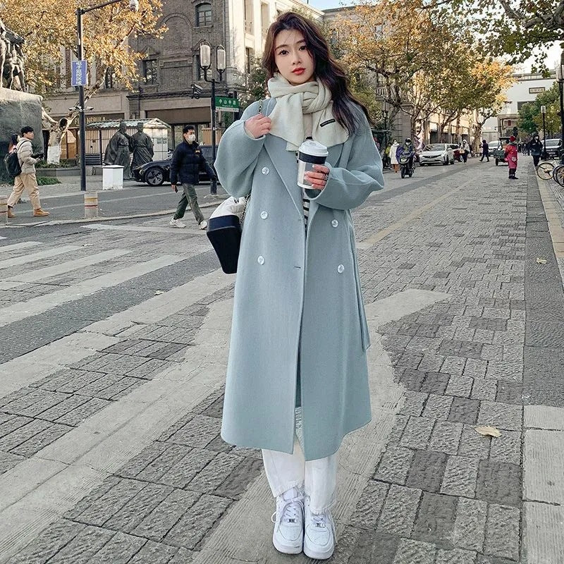 Mid-length Lace-up Woolen Coat