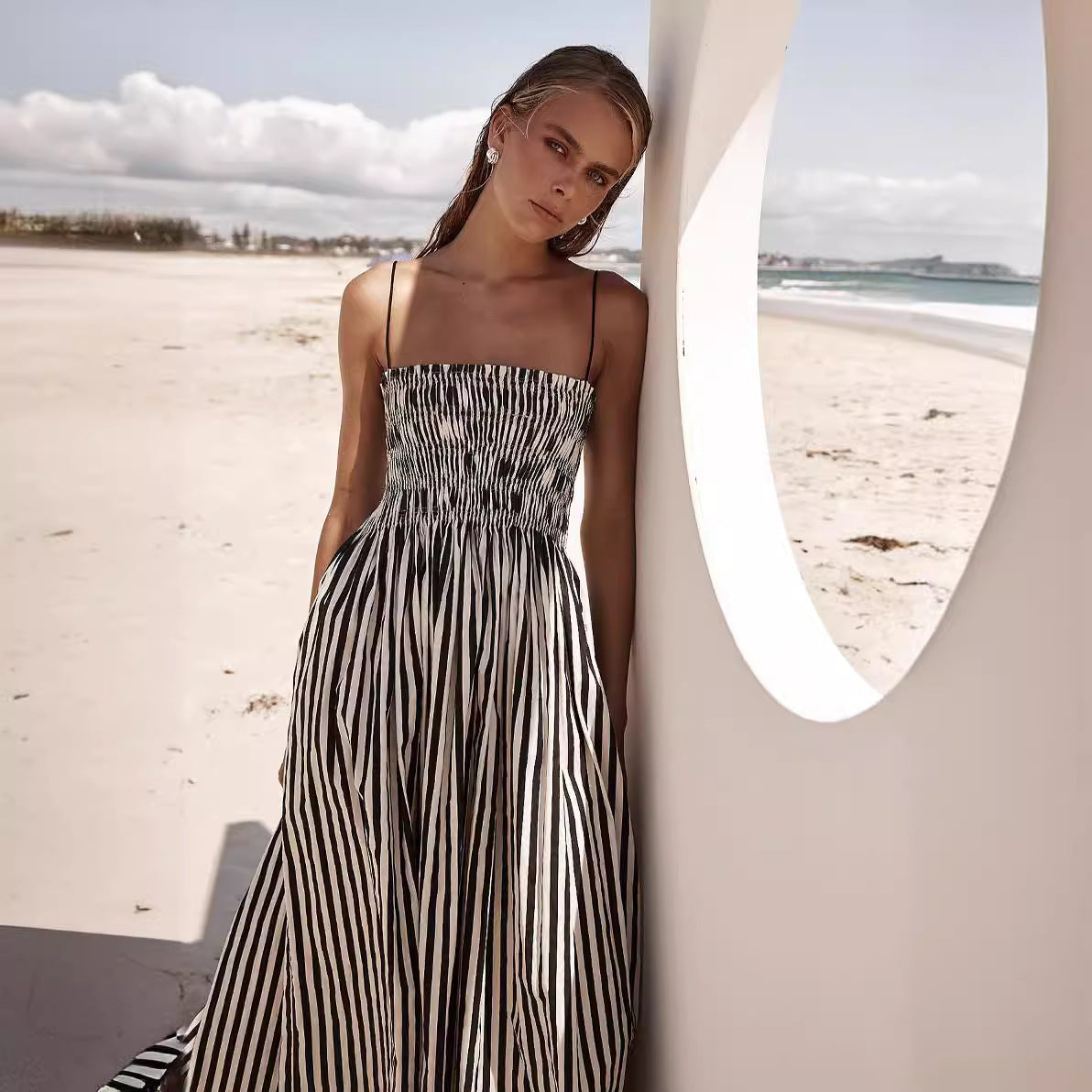 Black And White Striped Dress With Pockets