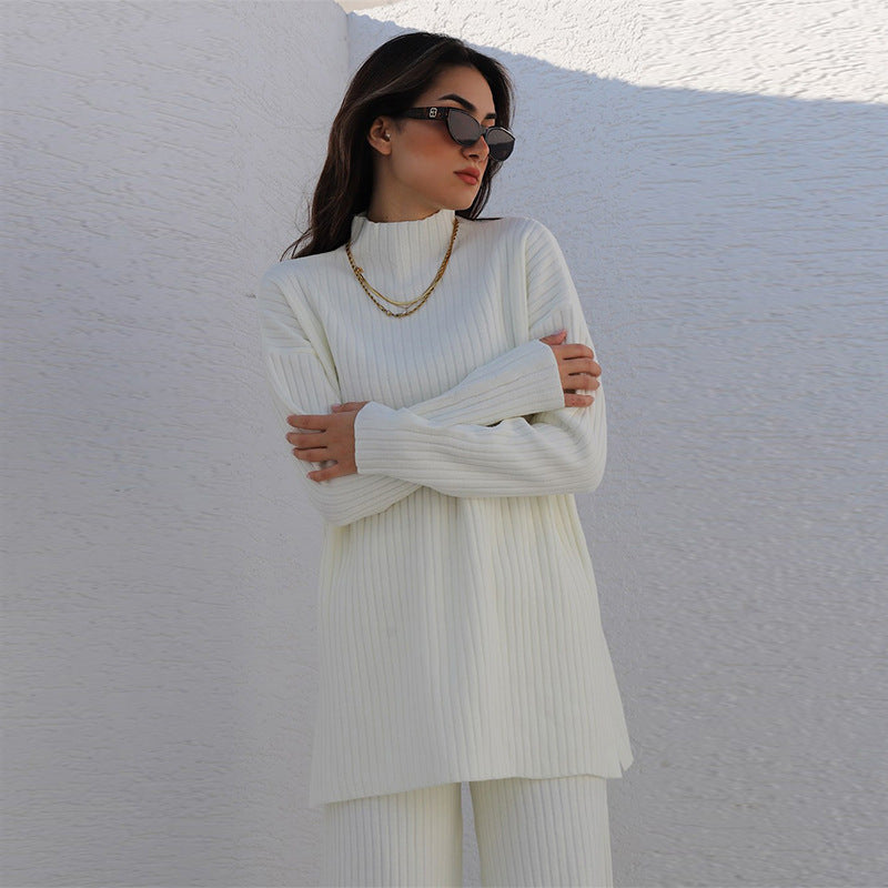 High Neck Long Sleeve Knit Suit