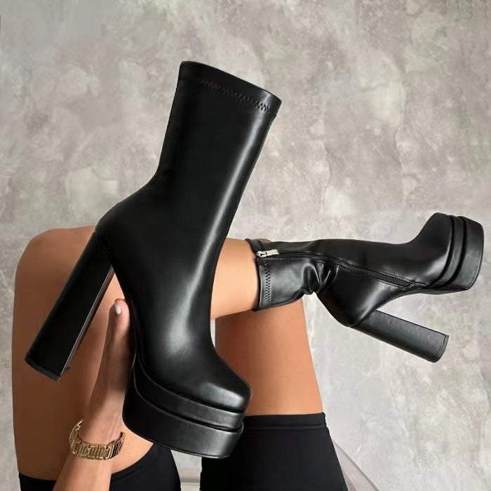 Waterproof Super High Chunky Heel Boots