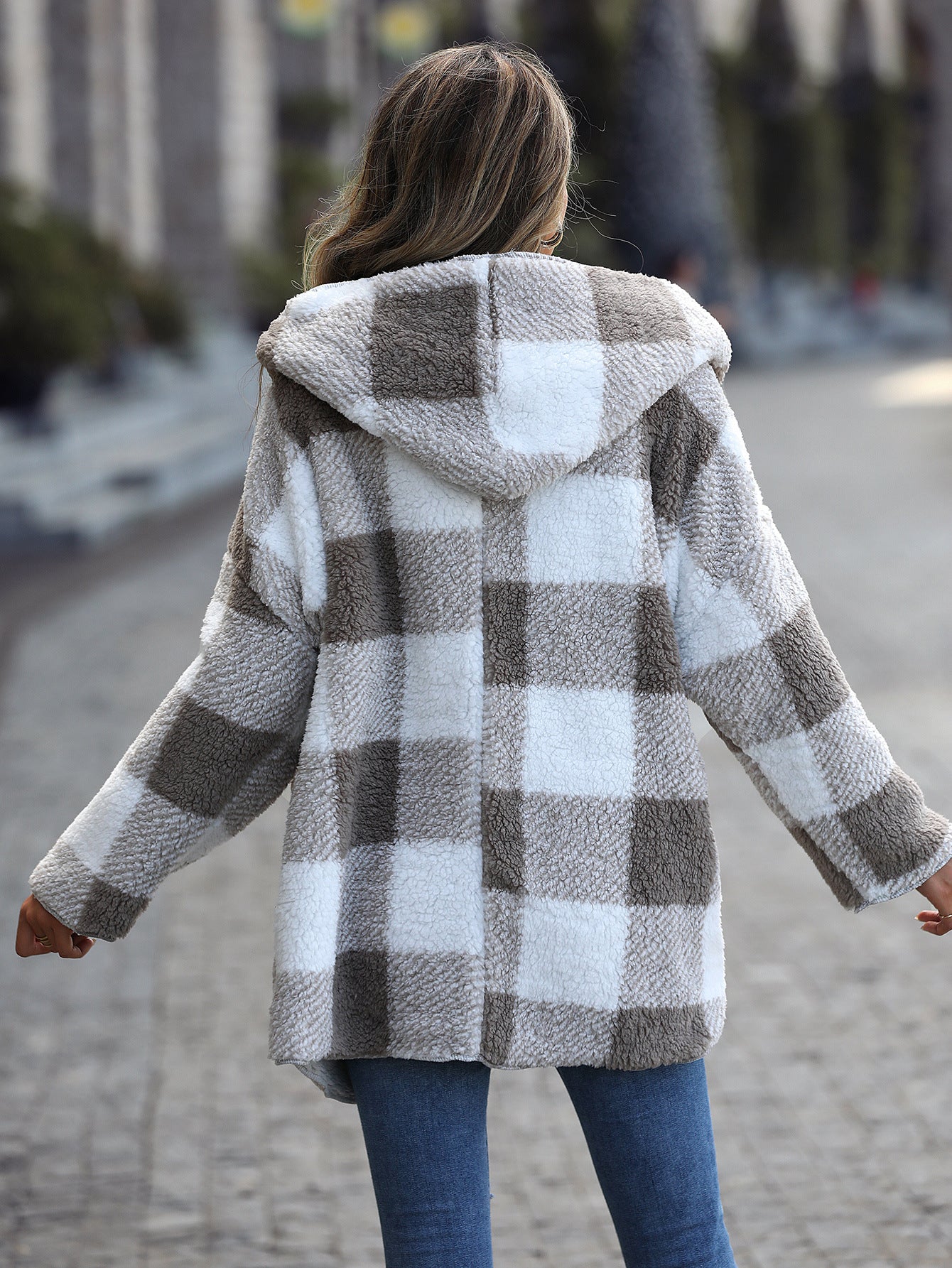 Checkered Plush Coat