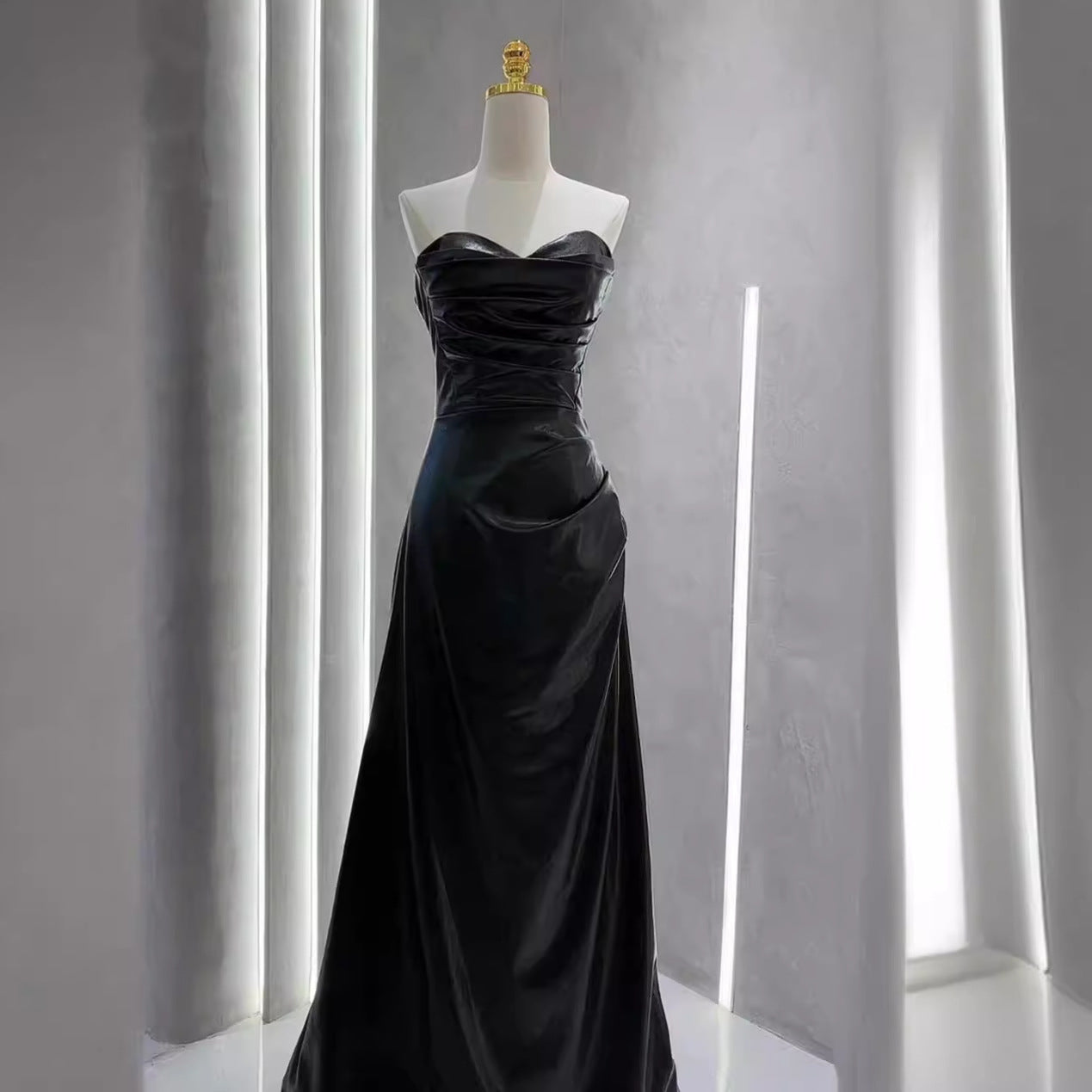 Off-the-shoulder Leather Gown