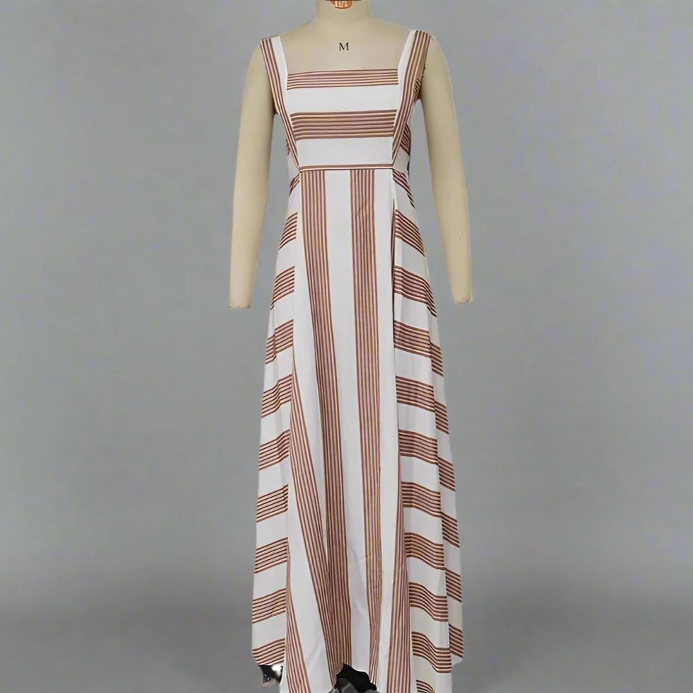 Light Brown Striped Long Dress