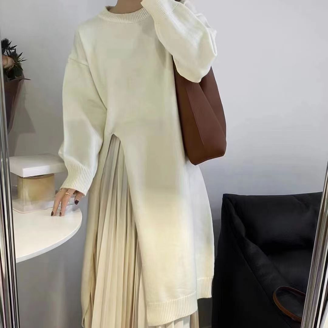 Loose Side Slit Long Knitted Sweater