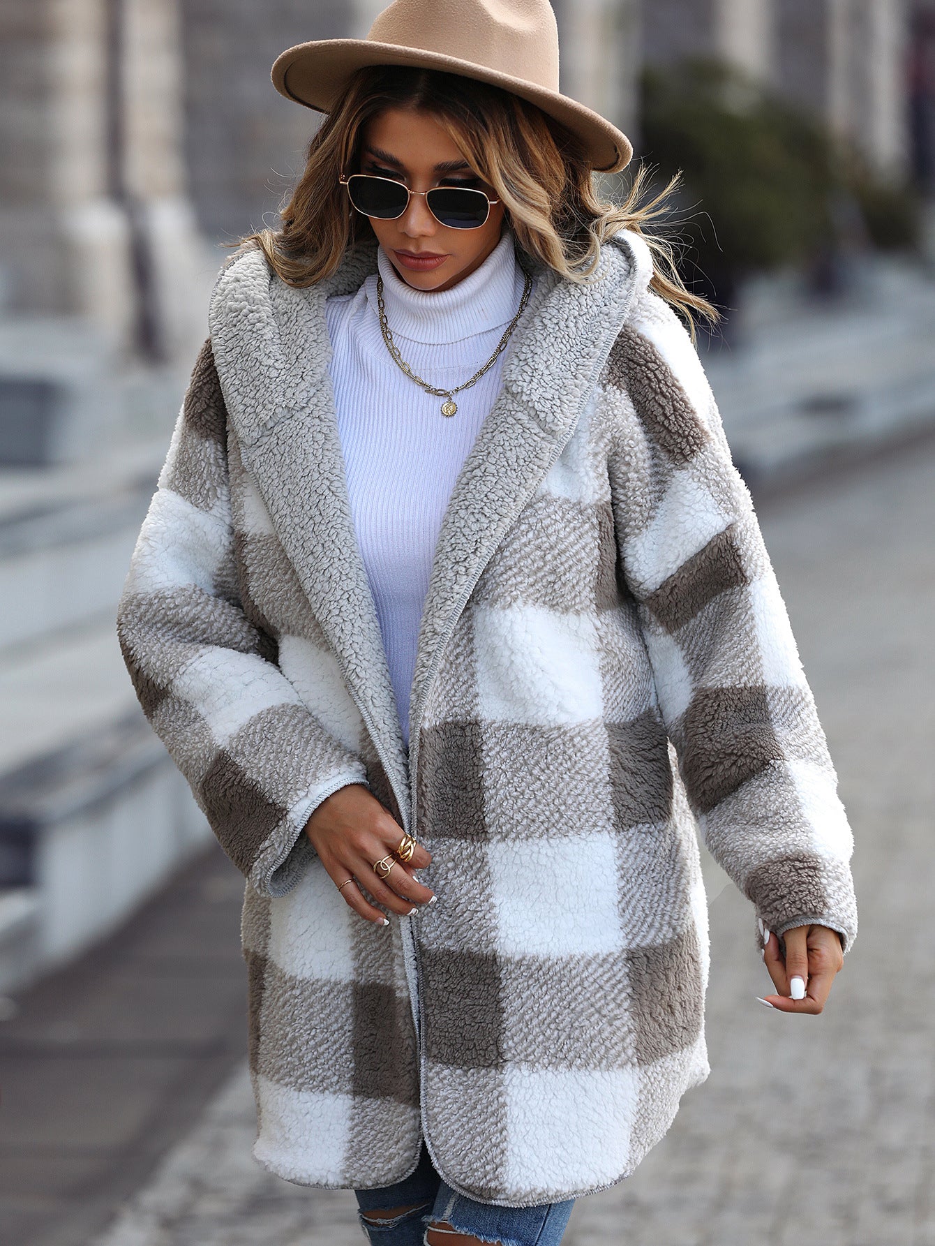 Checkered Plush Coat