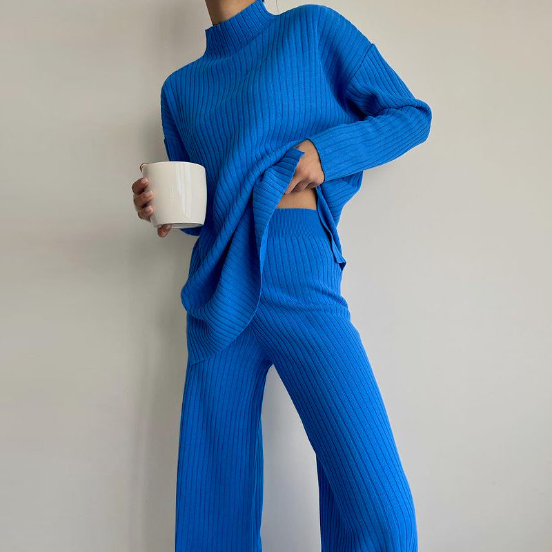 High Neck Long Sleeve Knit Suit