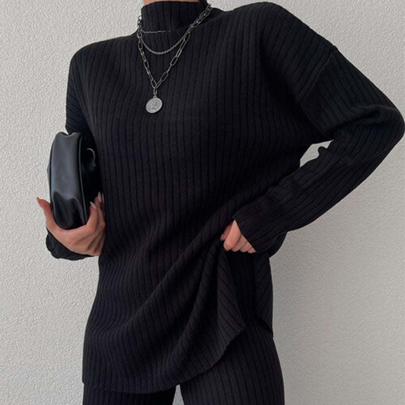 High Neck Long Sleeve Knit Suit