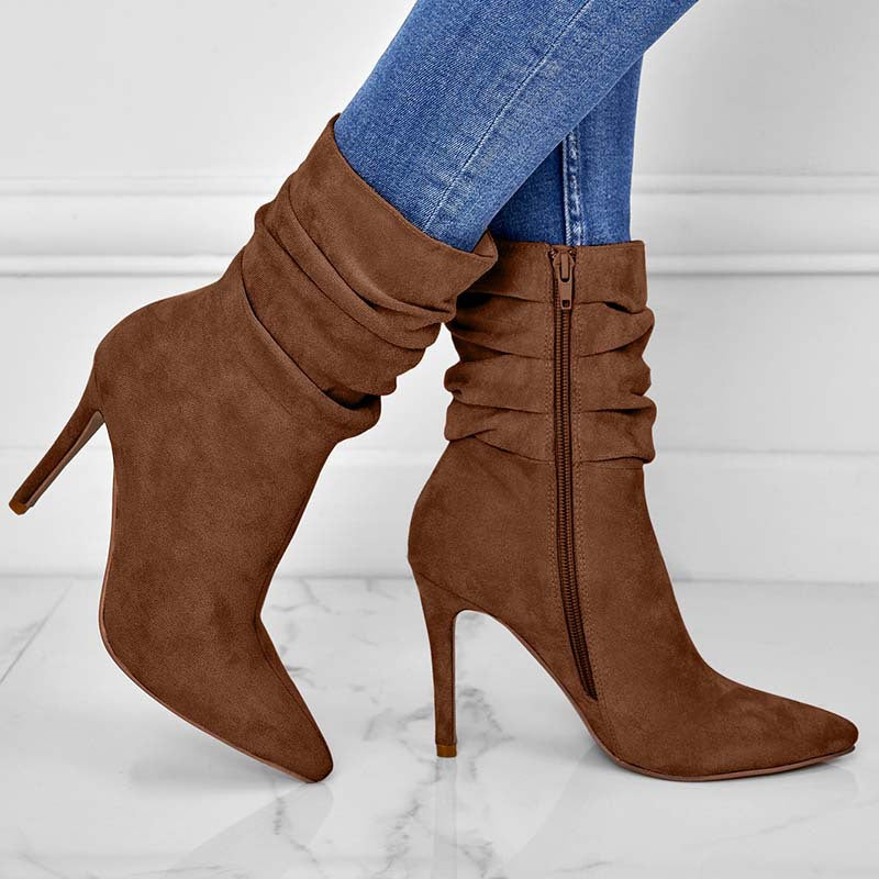 Pointed Toe Stiletto Heel Ankle Boots With Side Zipper