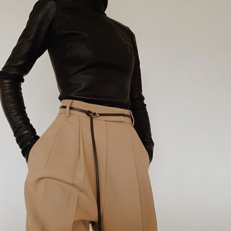 Khaki Wide Leg Trousers