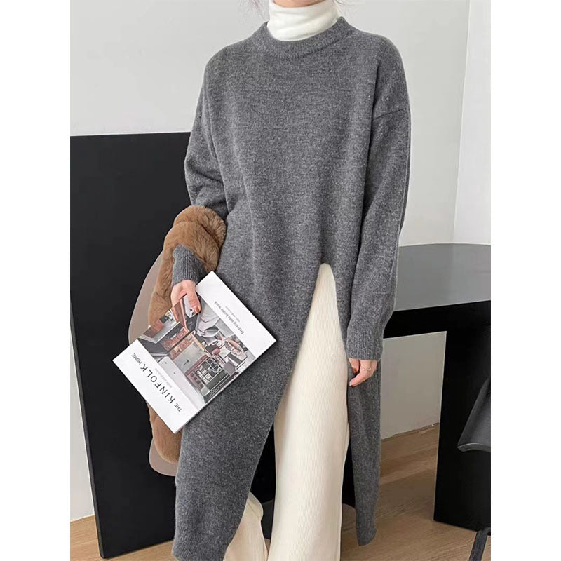 Loose Side Slit Long Knitted Sweater