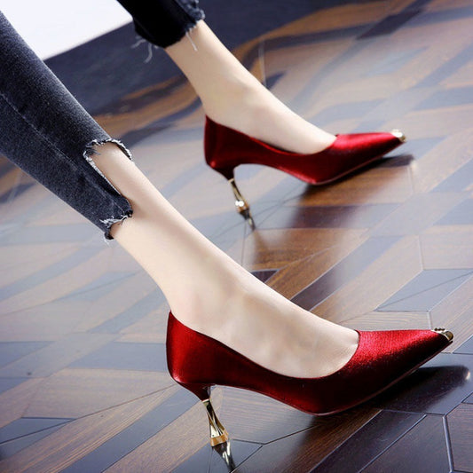 Pointed Satin High Heels