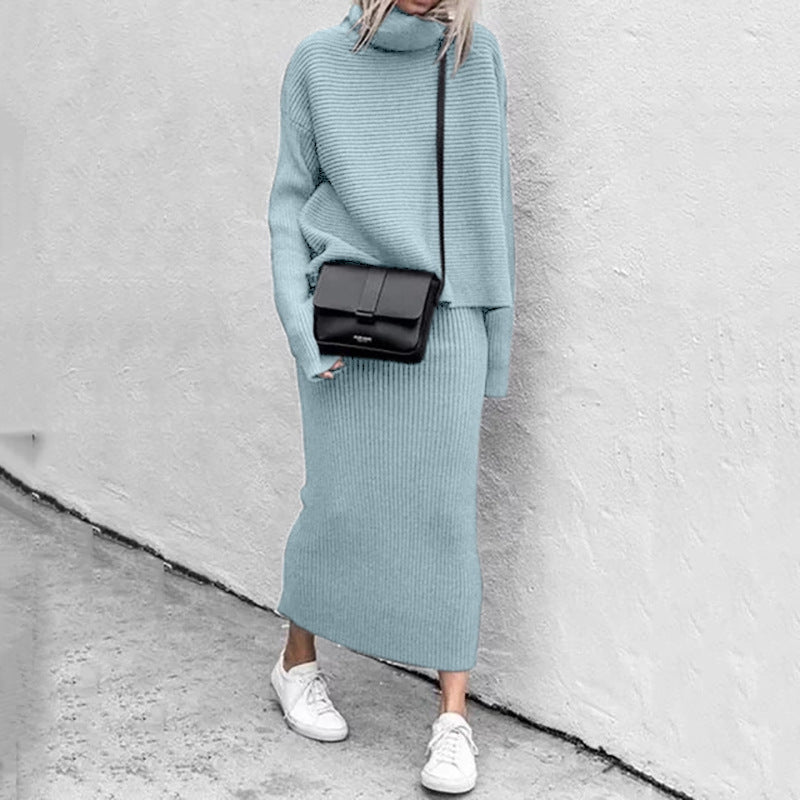 Solid Color High Collar Knit Dress