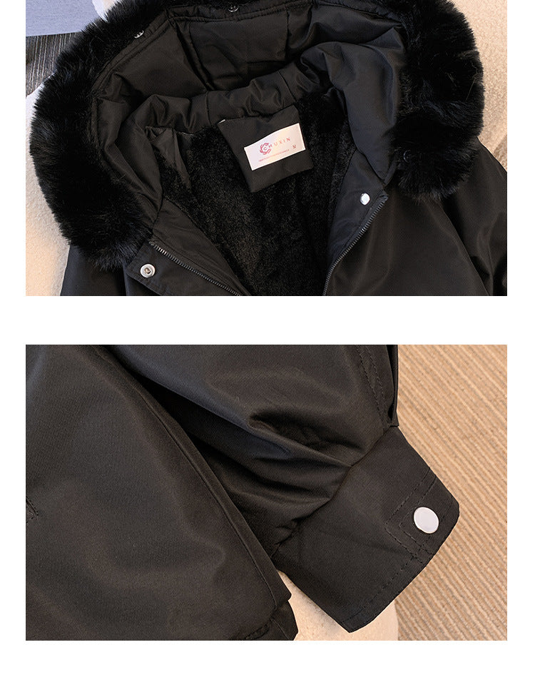 Faux Fur Hood Jacket With Waist Drawstring