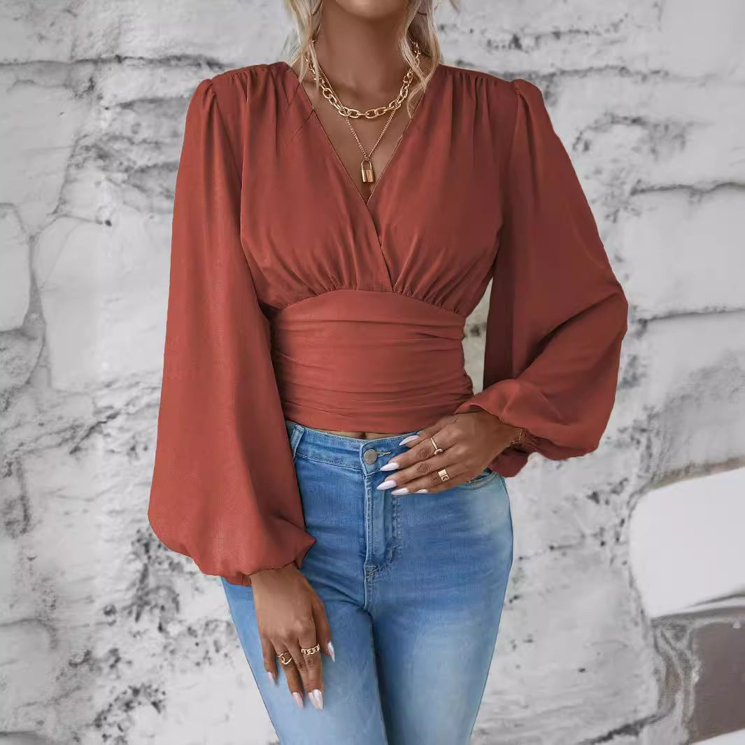 V-neck Pleated Top