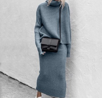 Solid Color High Collar Knit Dress