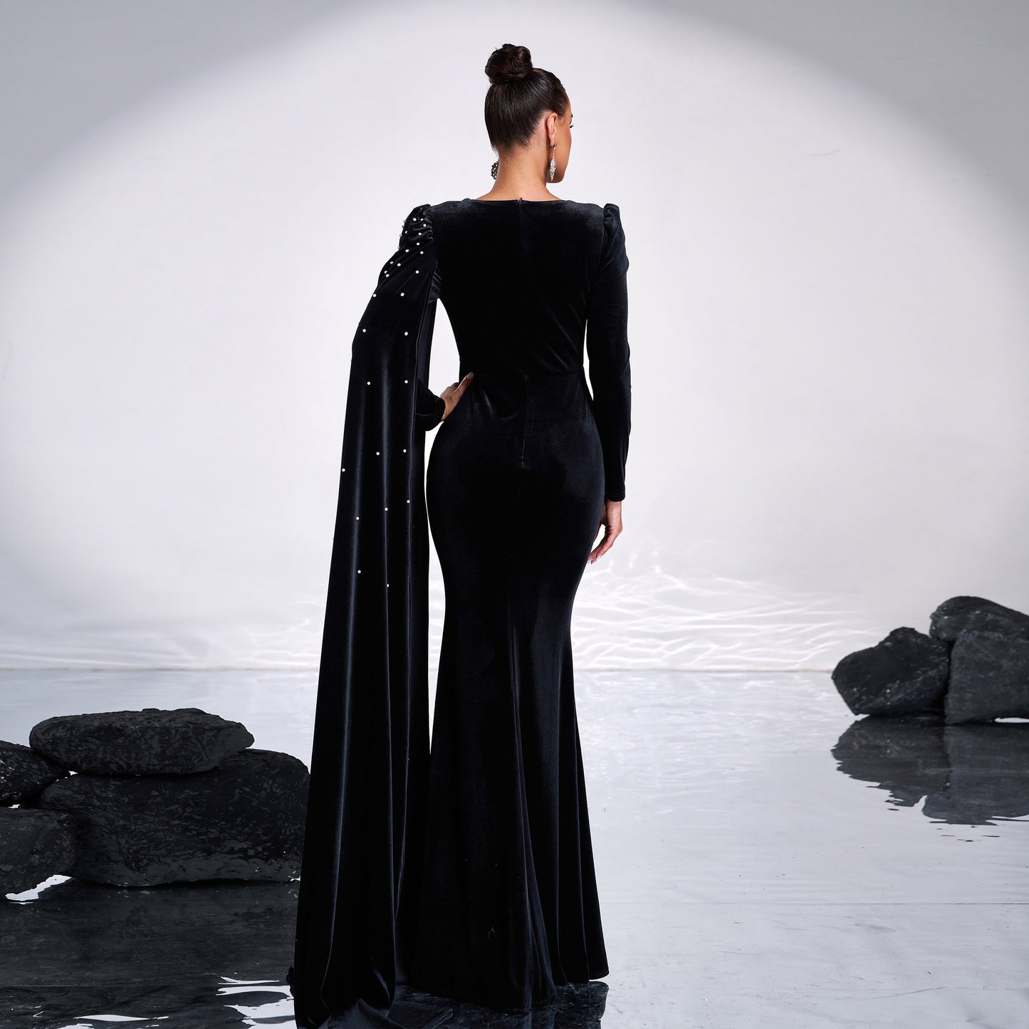Velvet Long Sleeve Rhinestone Dress