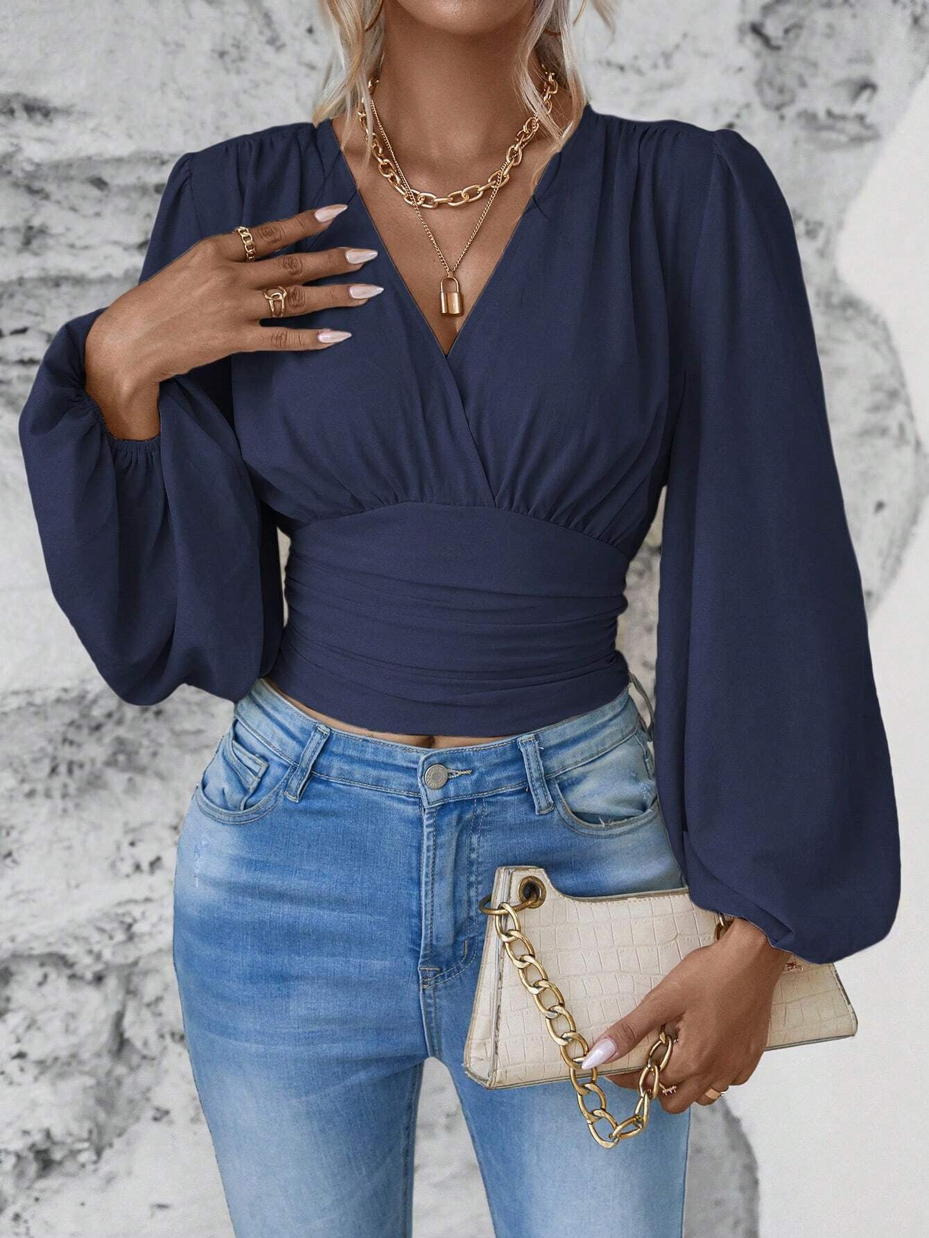 V-neck Pleated Top