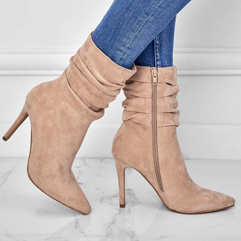 Pointed Toe Stiletto Heel Ankle Boots With Side Zipper