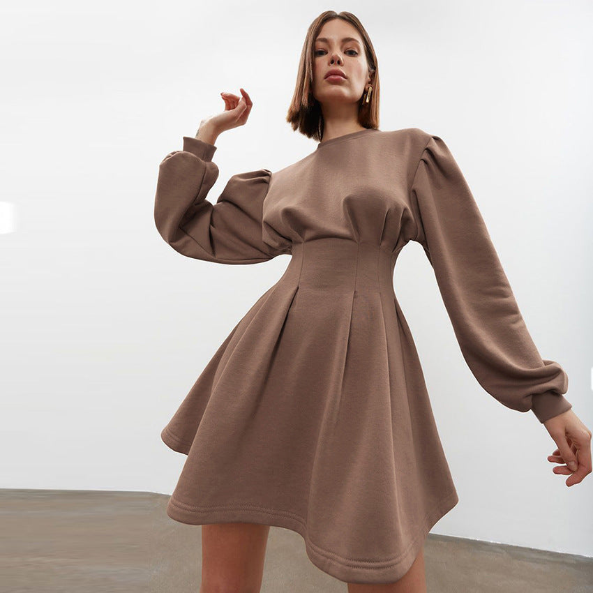 Brown Long Sleeve Short Knit Dress