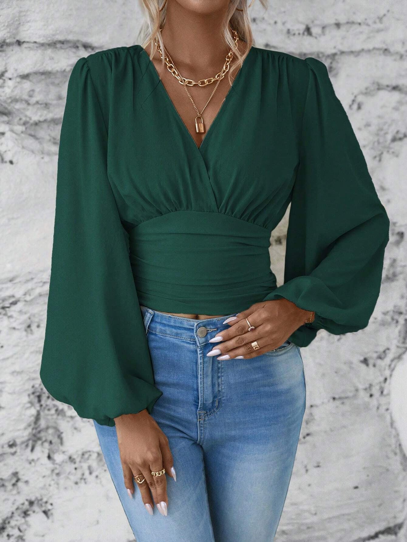 V-neck Pleated Top