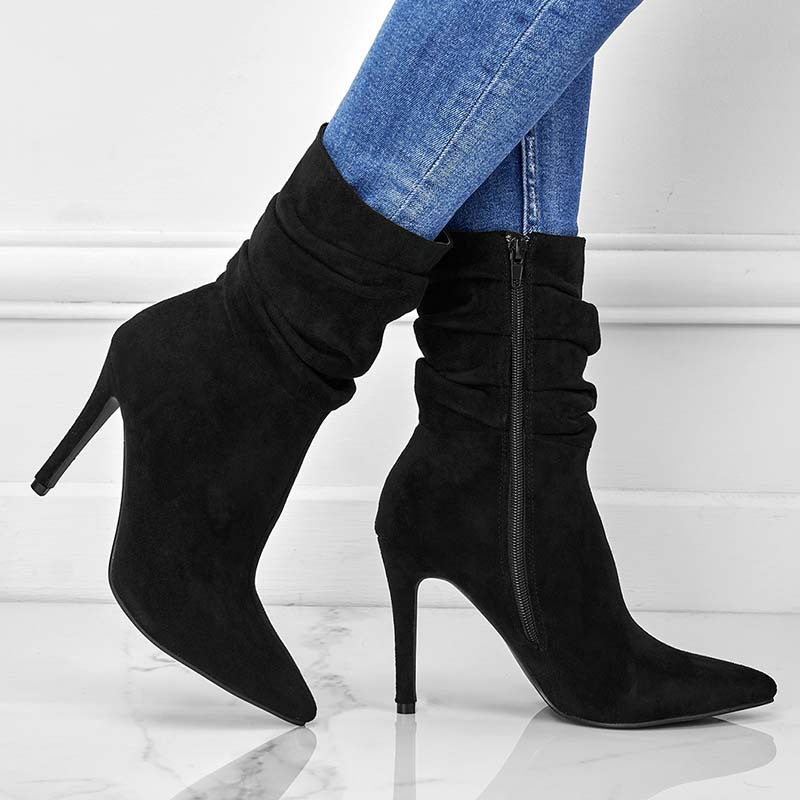 Pointed Toe Stiletto Heel Ankle Boots With Side Zipper