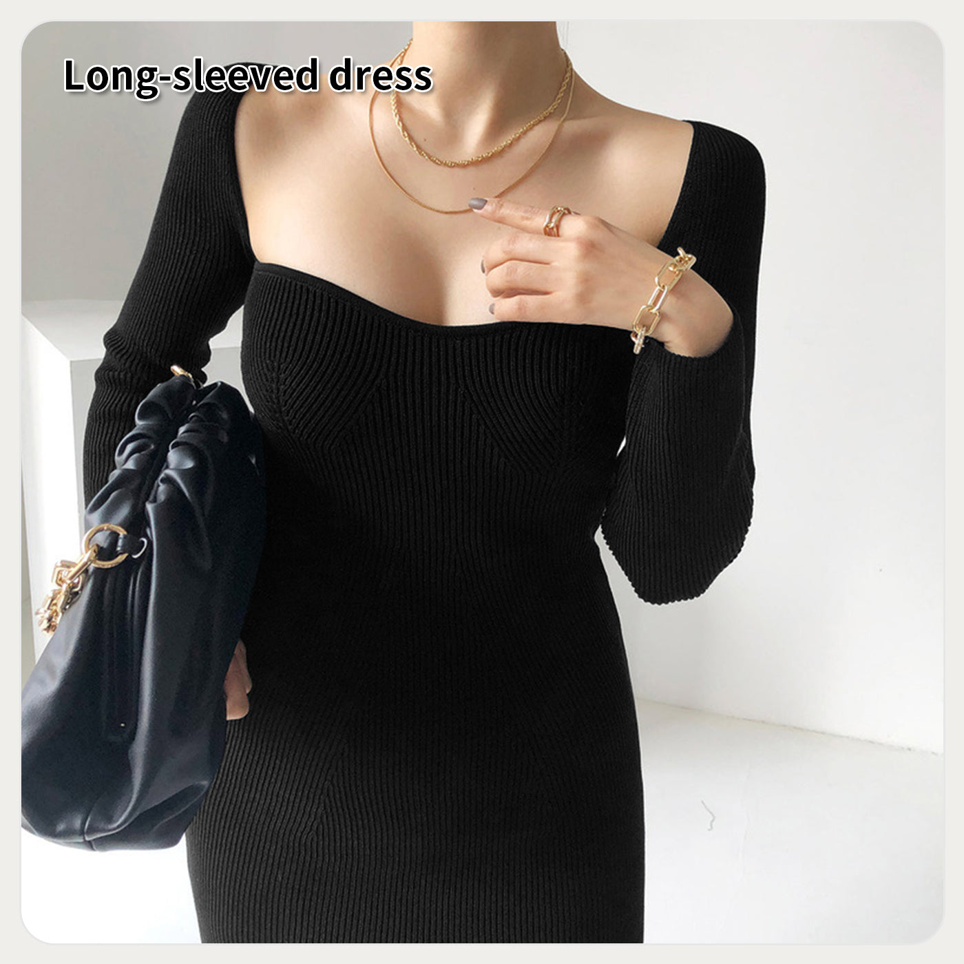 Knit Fitted Square-Neck Dress