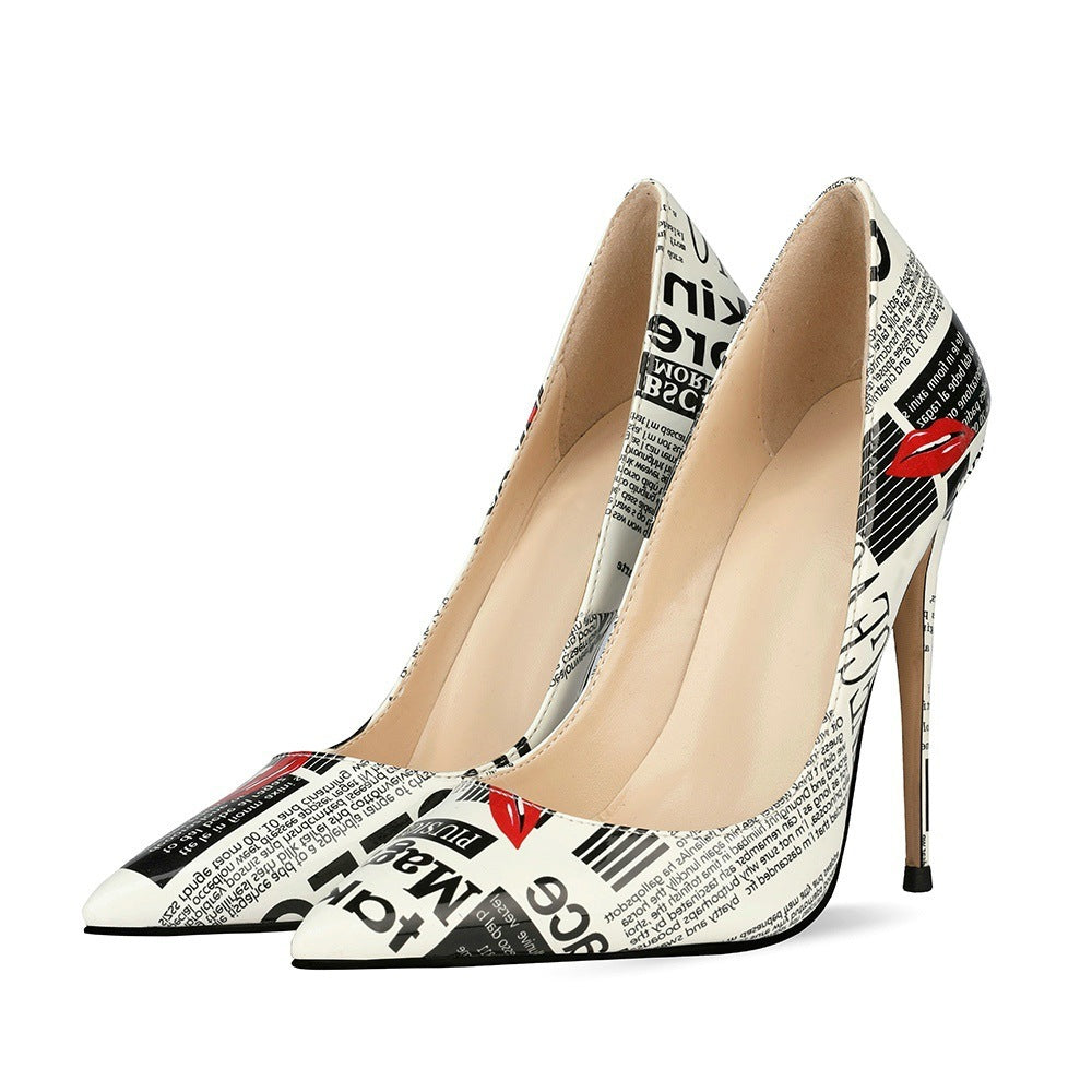 Graffiti Pointed Toe Stiletto Heels