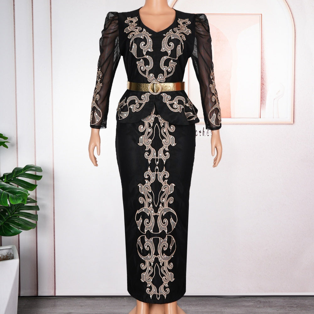 Rhinestone Beaded V-neck Dress