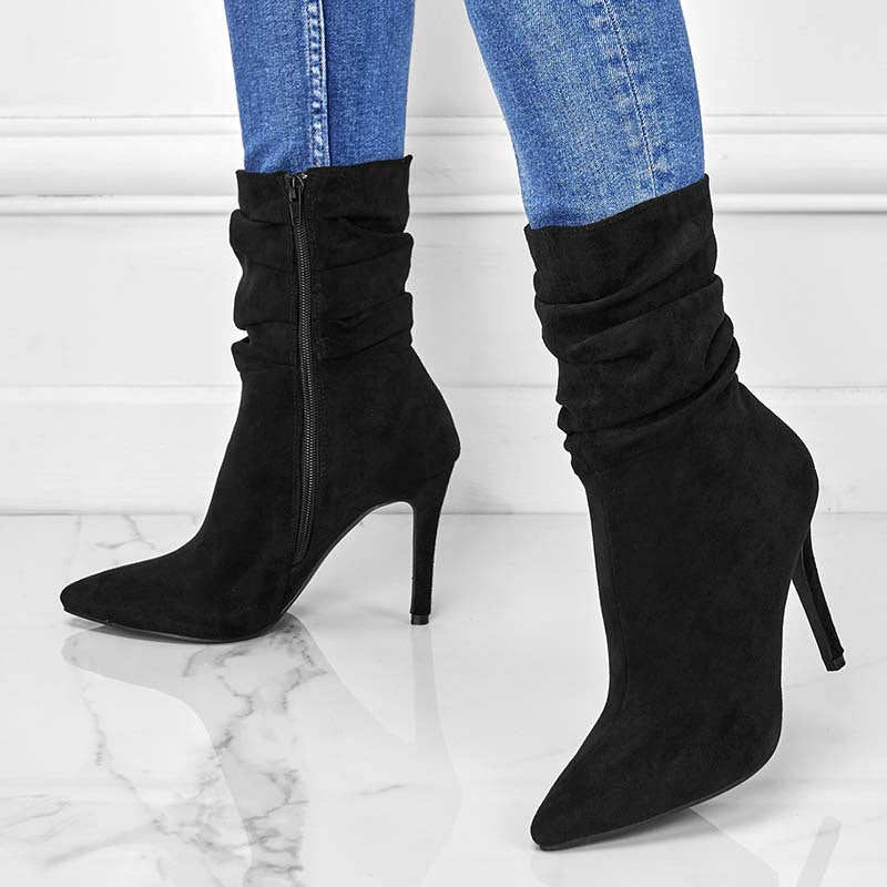 Pointed Toe Stiletto Heel Ankle Boots With Side Zipper